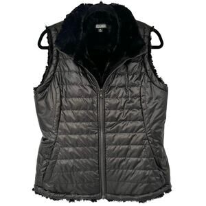 Nicole Miller Original Black Reversible Faux Fur Puff Vest Size M